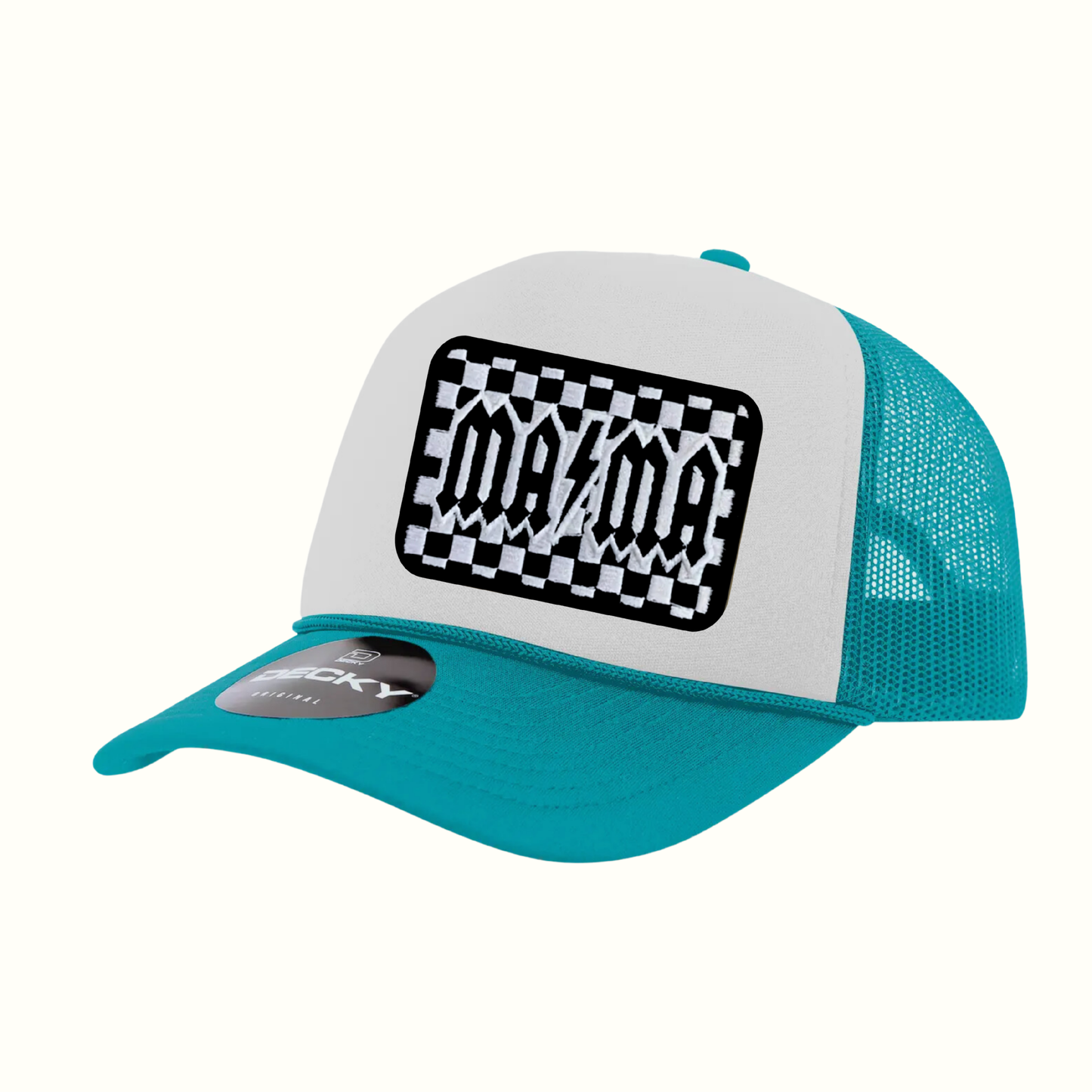 Teal Checkered Mama Trucker Hat