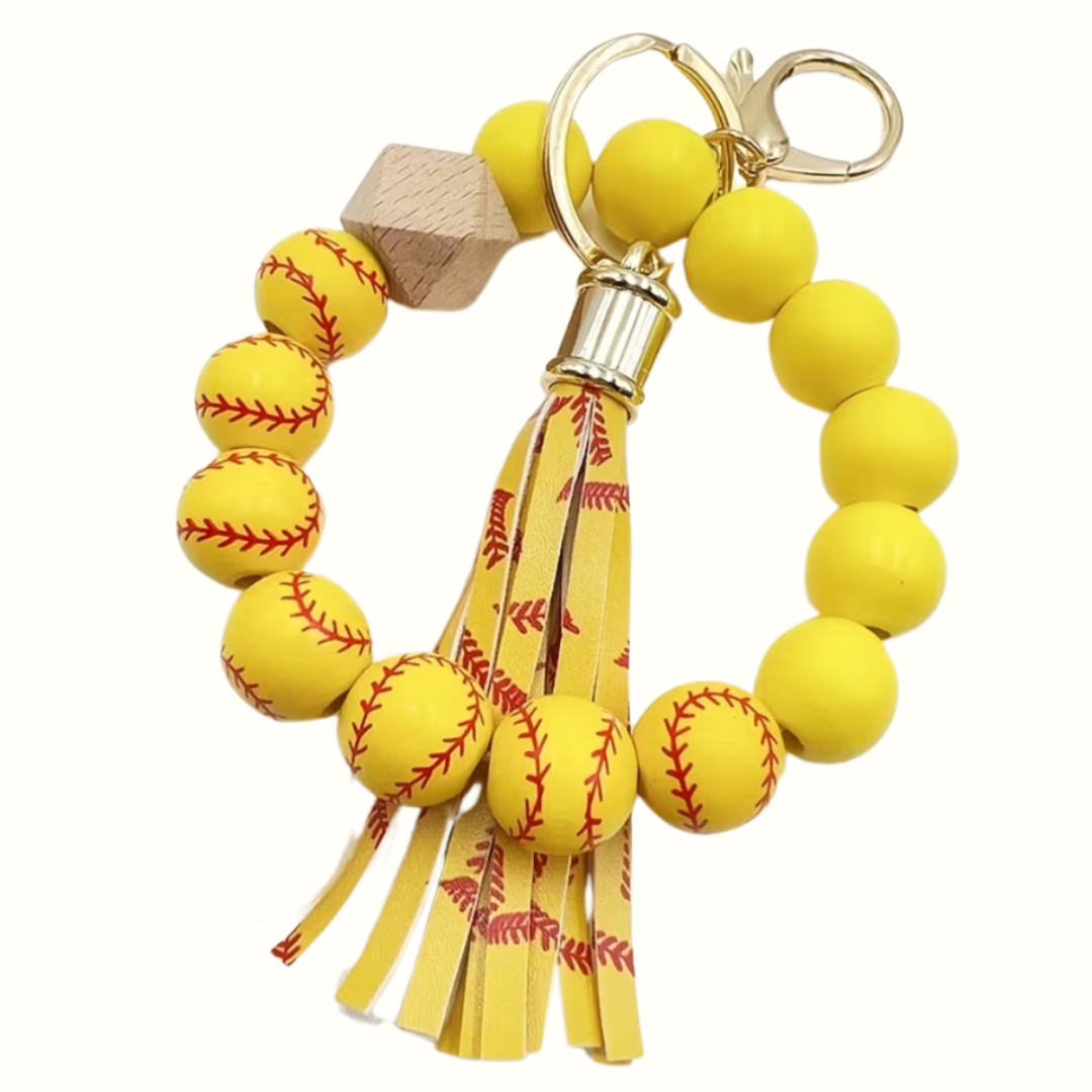 Softball Wooden Keychain Bracelet