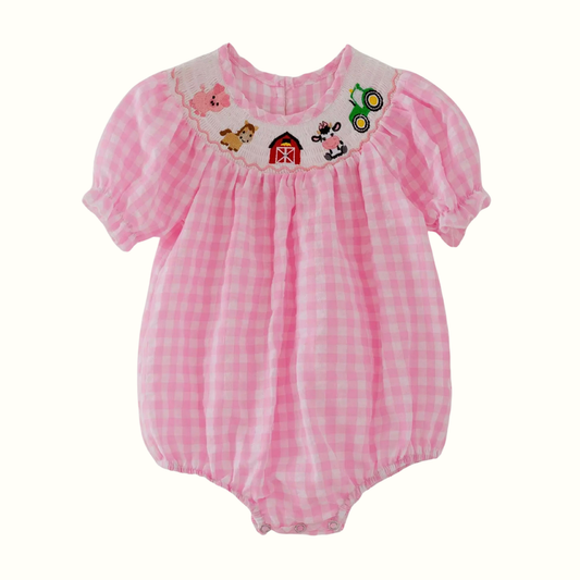 Pink Farm Smocked Romper