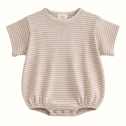 Brown Stripe Ribbed Bubble Romper