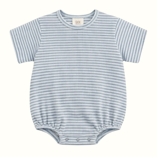 Blue Stripe Ribbed Bubble Romper
