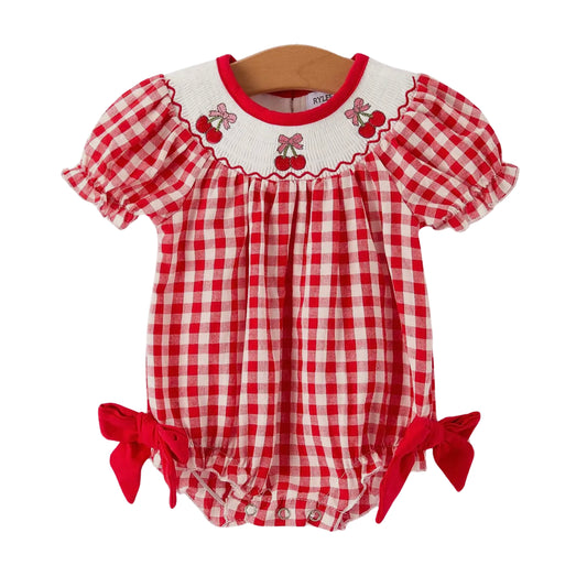 Cherry & Bow Smocked Romper