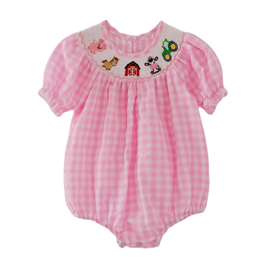 Pink Farm Smocked Romper