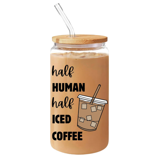 Half Human Half Iced Coffee Glass Cup