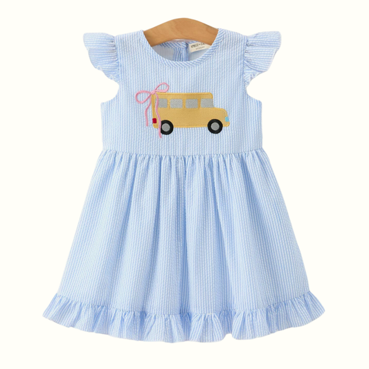 Pink Bow School Bus Smocked Dress