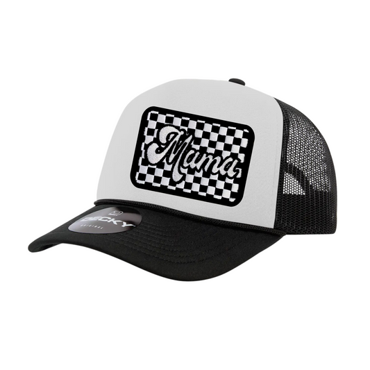 Black Checkered Mama Trucker Hat