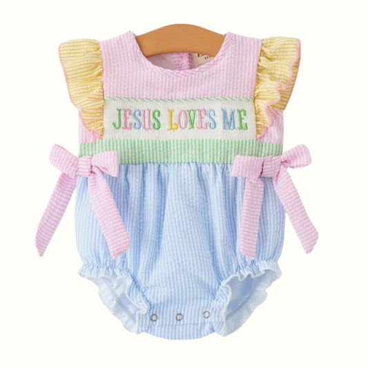 Jesus Loves Me Smocked Romper