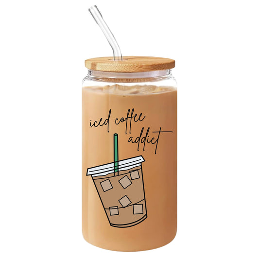 Iced Coffee Addict Glass Cup