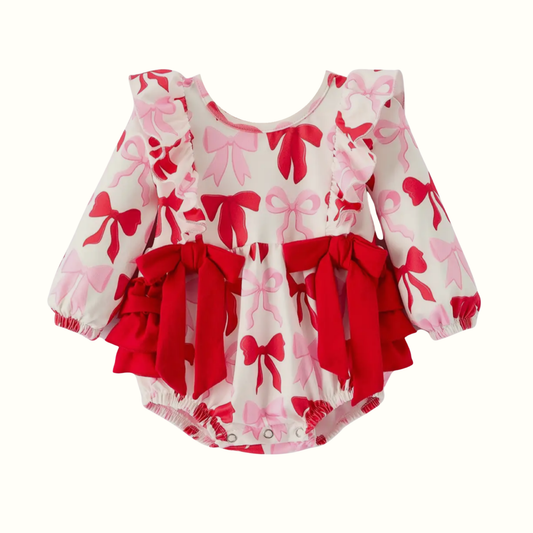 Valentine’s Bows Smocked Romper