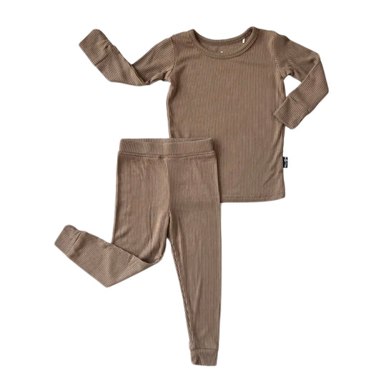 Mocha Ribbed Bamboo 2 Piece Set