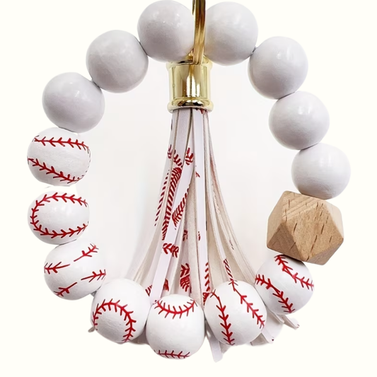 Baseball Wooden Keychain Bracelet